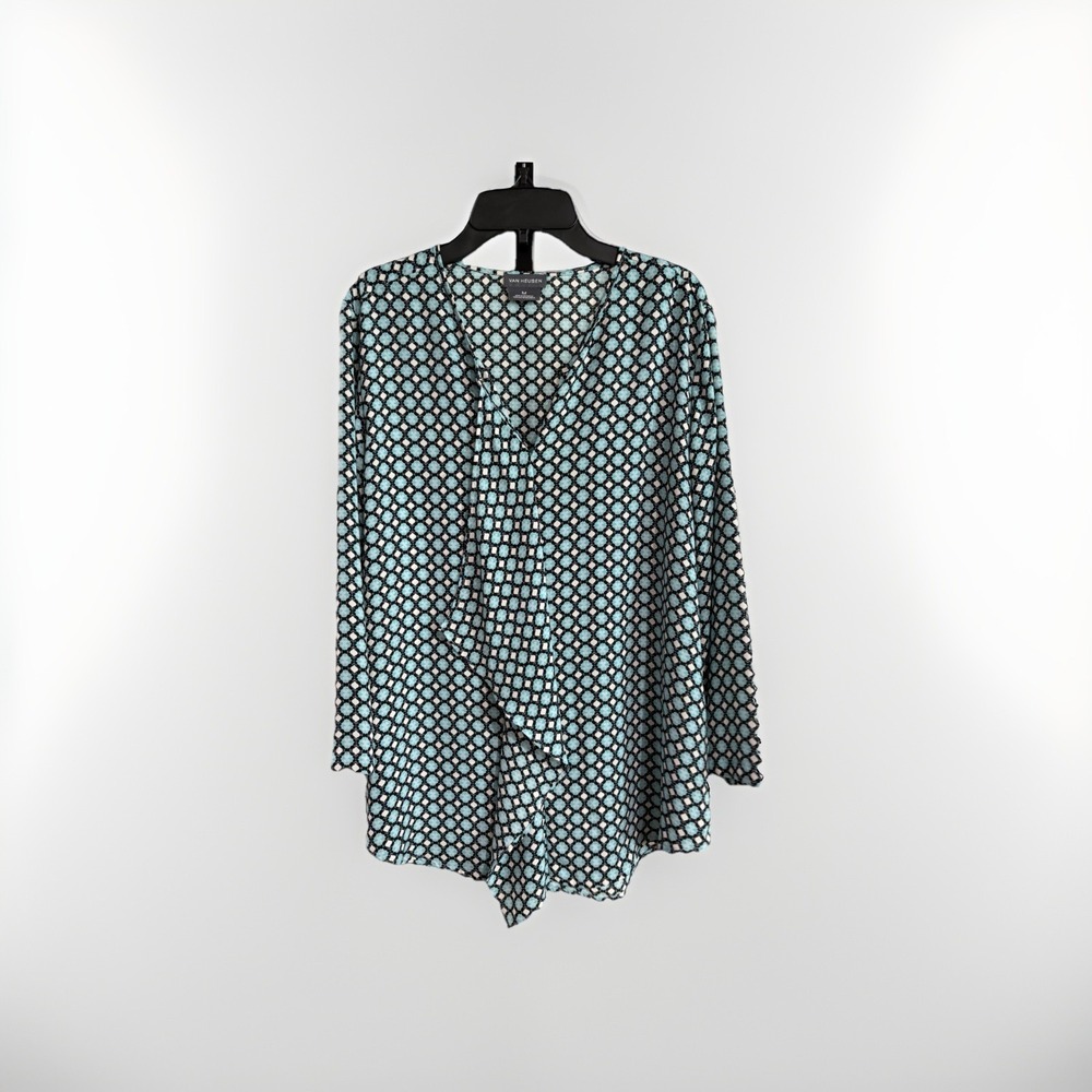 Van Heusen Women's Blouse Top Medium Black Blue Casual Loose Fit EUC‎ C43